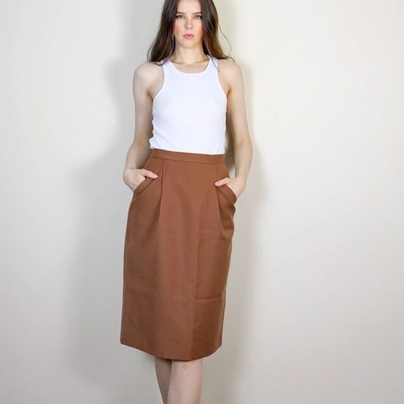 Vintage designer Christian Dior wool skirt. 90s camel color skirt. - Picture 2 of 7